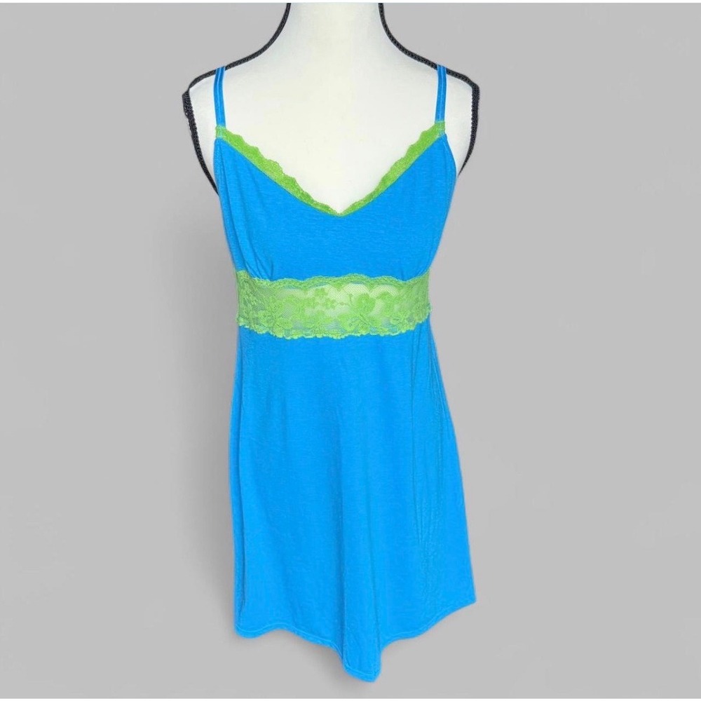 Vintage Y2K‎ Victoria's Secret Blue and Green Lace Lingerie Slip Dress